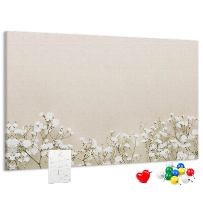 Kork-Pinnwand mit Motiv zarte Blüten auf neutralem Hintergrund