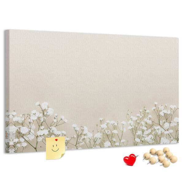 Kork-Pinnwand mit Motiv zarte Blüten auf neutralem Hintergrund