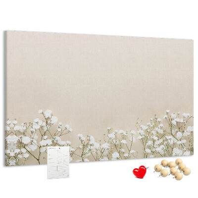 Kork-Pinnwand mit Motiv zarte Blüten auf neutralem Hintergrund