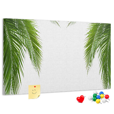 Korkbild mit Palmenblättern auf weißem Hintergrund
