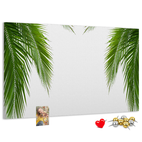 Korkbild mit Palmenblättern auf weißem Hintergrund