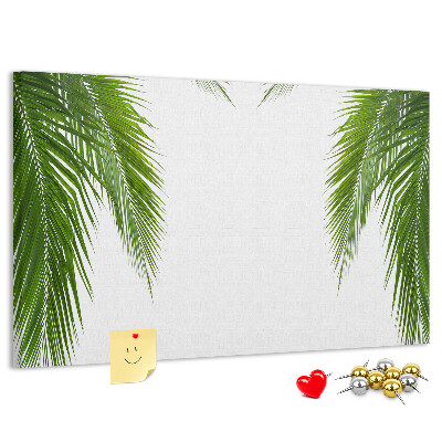 Korkbild mit Palmenblättern auf weißem Hintergrund