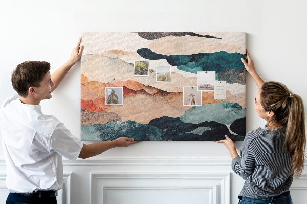 Bild mit Korkrückwand abstrakte Wolken in gedeckten Farben