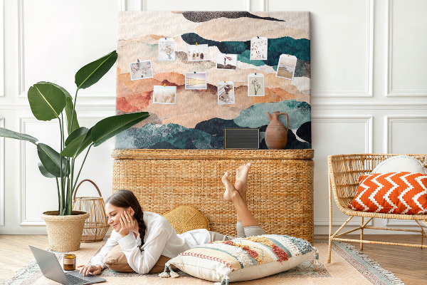 Bild mit Korkrückwand abstrakte Wolken in gedeckten Farben