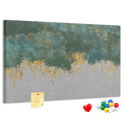 Bild mit Korkrückwand goldene Tropfen vor blauem Wolkenhintergrund