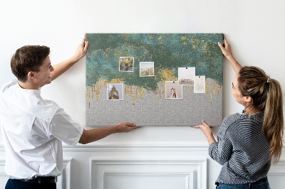 Bild mit Korkrückwand goldene Tropfen vor blauem Wolkenhintergrund