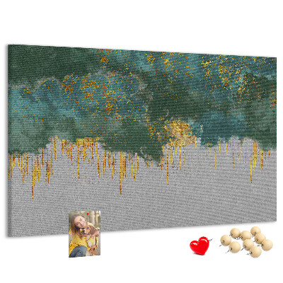 Bild mit Korkrückwand goldene Tropfen vor blauem Wolkenhintergrund