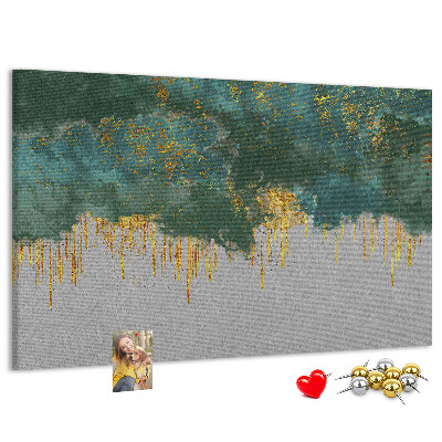 Bild mit Korkrückwand goldene Tropfen vor blauem Wolkenhintergrund