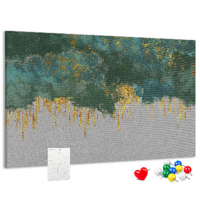Bild mit Korkrückwand goldene Tropfen vor blauem Wolkenhintergrund