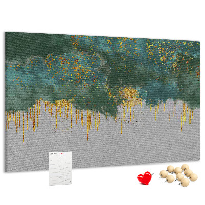 Bild mit Korkrückwand goldene Tropfen vor blauem Wolkenhintergrund