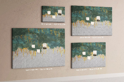Bild mit Korkrückwand goldene Tropfen vor blauem Wolkenhintergrund