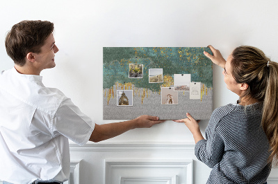 Bild mit Korkrückwand goldene Tropfen vor blauem Wolkenhintergrund