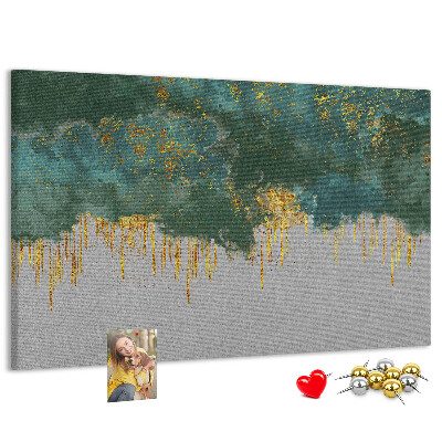 Bild mit Korkrückwand goldene Tropfen vor blauem Wolkenhintergrund