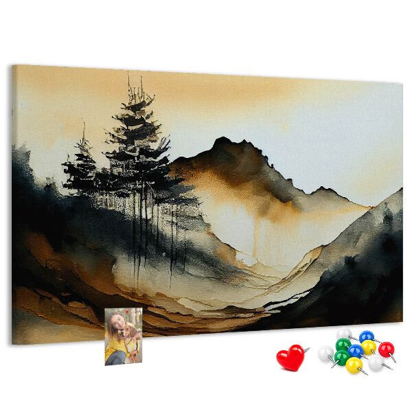 Korktafel mit Motiv malerische Berglandschaft mit Bäumen