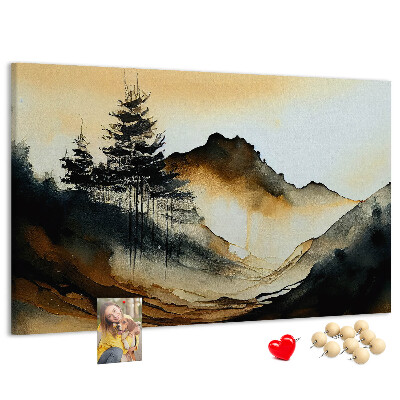 Korktafel mit Motiv malerische Berglandschaft mit Bäumen