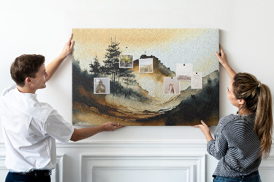 Korktafel mit Motiv malerische Berglandschaft mit Bäumen