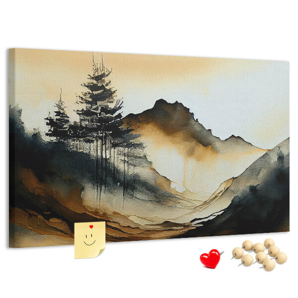Korktafel mit Motiv malerische Berglandschaft mit Bäumen