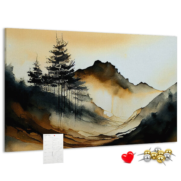 Korktafel mit Motiv malerische Berglandschaft mit Bäumen