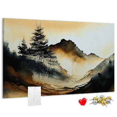 Korktafel mit Motiv malerische Berglandschaft mit Bäumen
