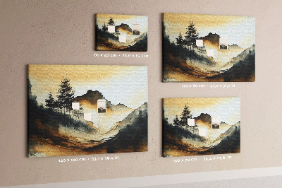 Korktafel mit Motiv malerische Berglandschaft mit Bäumen