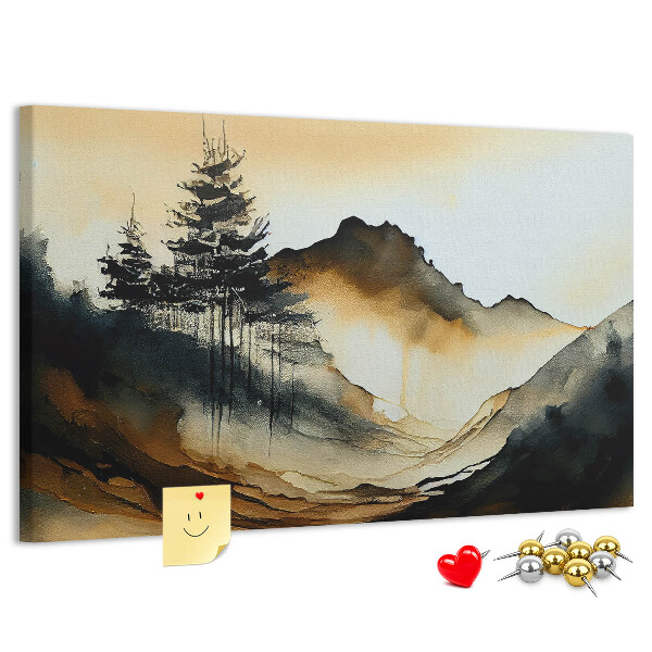 Korktafel mit Motiv malerische Berglandschaft mit Bäumen