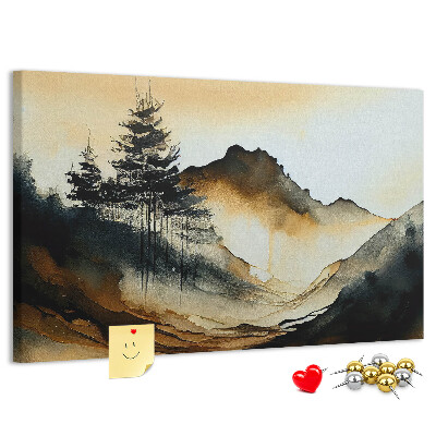 Korktafel mit Motiv malerische Berglandschaft mit Bäumen