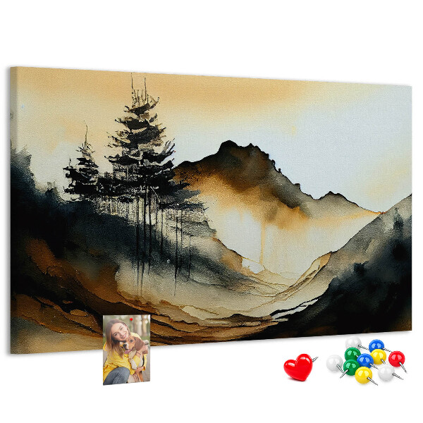 Korktafel mit Motiv malerische Berglandschaft mit Bäumen