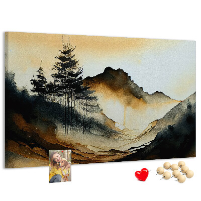 Korktafel mit Motiv malerische Berglandschaft mit Bäumen