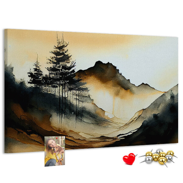 Korktafel mit Motiv malerische Berglandschaft mit Bäumen