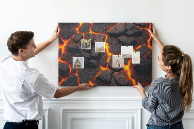 Kork-Pinnwand mit Motiv vulkanisches Gestein und fließender Lava