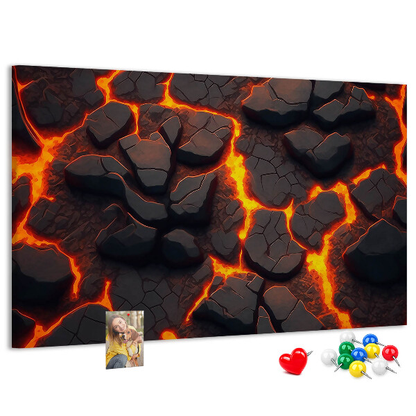Kork-Pinnwand mit Motiv vulkanisches Gestein und fließender Lava