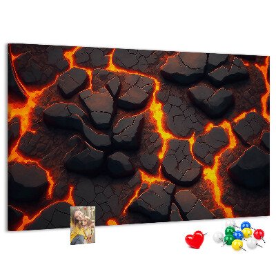 Kork-Pinnwand mit Motiv vulkanisches Gestein und fließender Lava