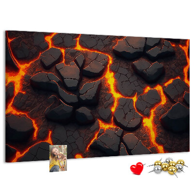 Kork-Pinnwand mit Motiv vulkanisches Gestein und fließender Lava