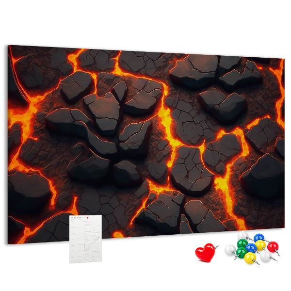 Kork-Pinnwand mit Motiv vulkanisches Gestein und fließender Lava