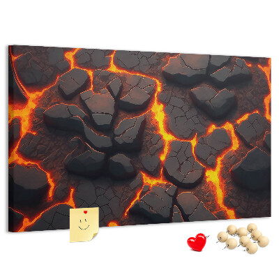 Kork-Pinnwand mit Motiv vulkanisches Gestein und fließender Lava