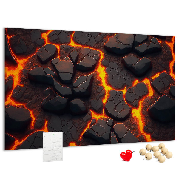 Kork-Pinnwand mit Motiv vulkanisches Gestein und fließender Lava