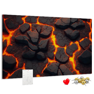 Kork-Pinnwand mit Motiv vulkanisches Gestein und fließender Lava