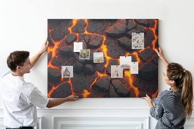 Kork-Pinnwand mit Motiv vulkanisches Gestein und fließender Lava