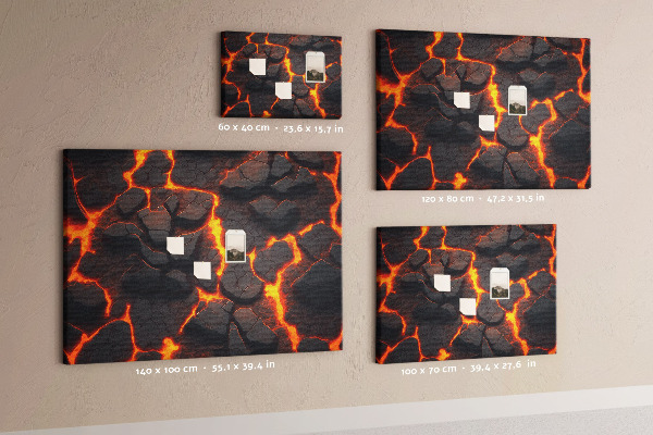 Kork-Pinnwand mit Motiv vulkanisches Gestein und fließender Lava