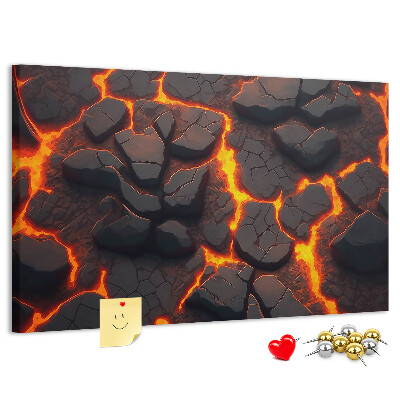 Kork-Pinnwand mit Motiv vulkanisches Gestein und fließender Lava