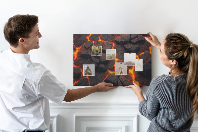 Kork-Pinnwand mit Motiv vulkanisches Gestein und fließender Lava