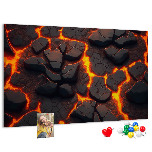 Kork-Pinnwand mit Motiv vulkanisches Gestein und fließender Lava