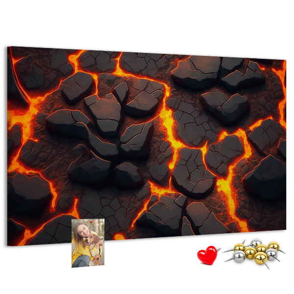 Kork-Pinnwand mit Motiv vulkanisches Gestein und fließender Lava