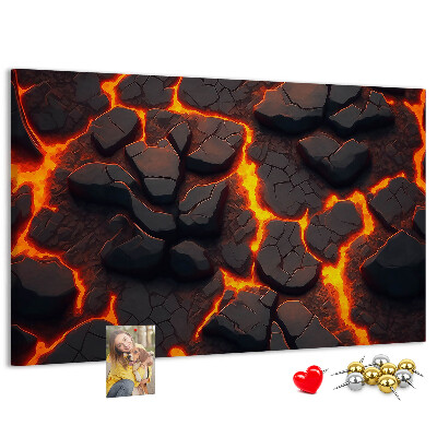 Kork-Pinnwand mit Motiv vulkanisches Gestein und fließender Lava