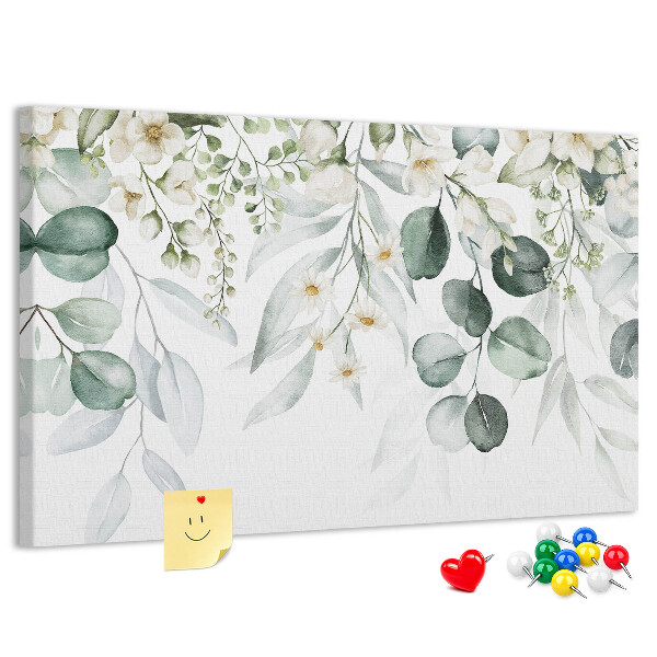 Korktafel mit Blumen- und Blattmuster in Pastelltönen
