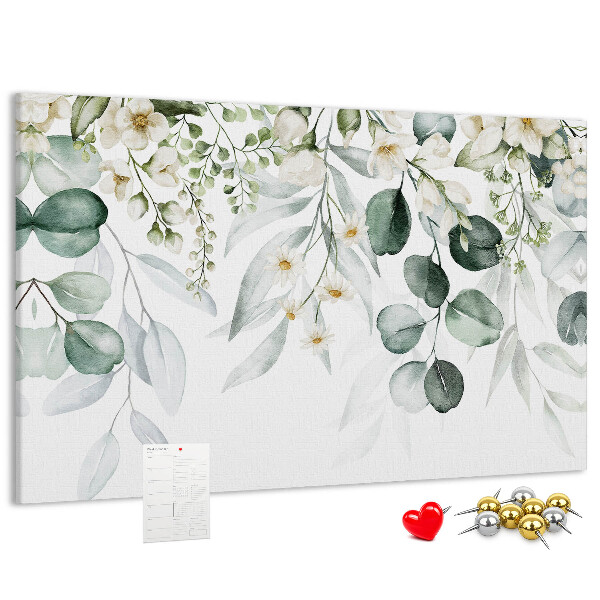 Korktafel mit Blumen- und Blattmuster in Pastelltönen