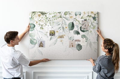 Korktafel mit Blumen- und Blattmuster in Pastelltönen