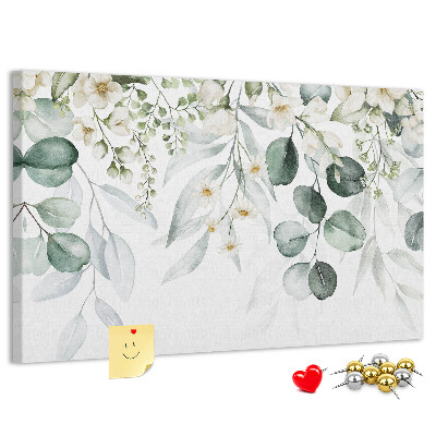 Korktafel mit Blumen- und Blattmuster in Pastelltönen