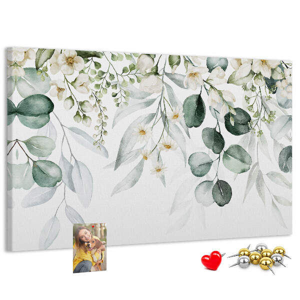 Korktafel mit Blumen- und Blattmuster in Pastelltönen