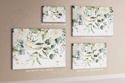 Bild mit Korkrückwand mit Blumenmuster und grünen Blättern